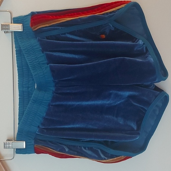 Aviator Nation Blue Velour Shorts With Rainbow Stripe At Sides Size XL - Picture 1 of 6
